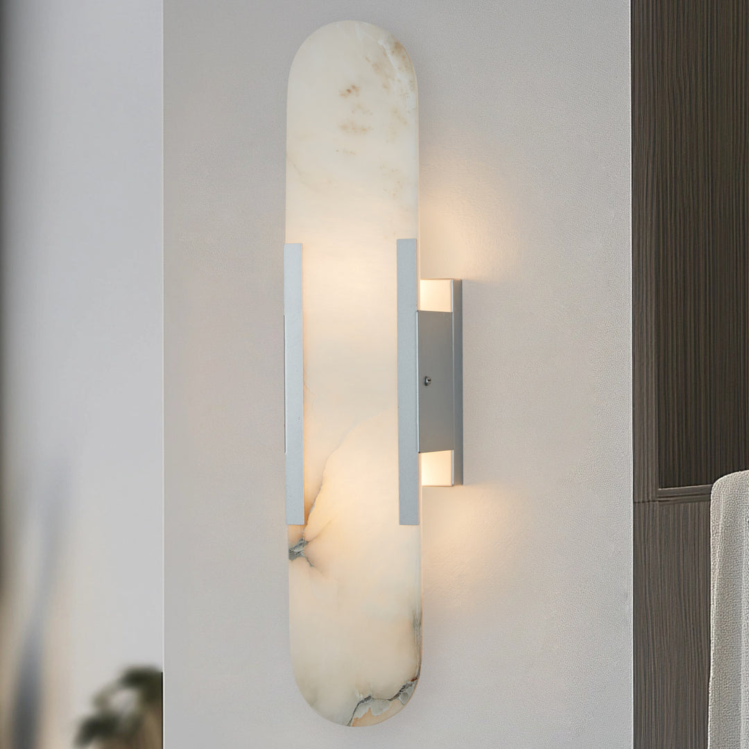 Alabaster Elegance Backplate Sconce - Elegant Alabaster Design with Stunning Finishes - Perfect for Bathroom Sconce