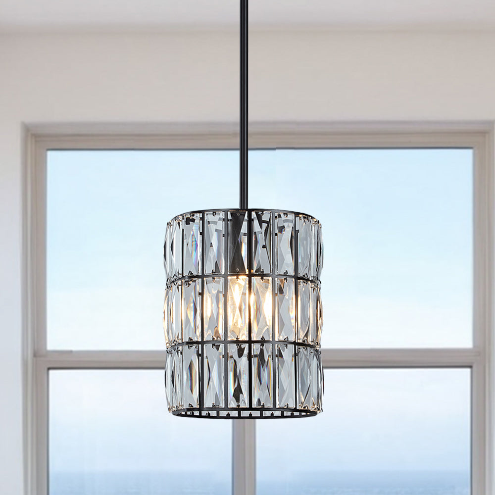 Contemporary Crystal Pendant with Prismatic Display - Bronze Finish Hanging Lights, Ideal for Bedroom, Dining Room, and Living Room