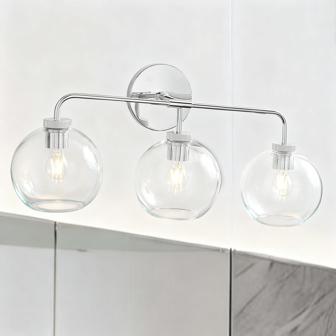 Blown Glass Steel Frame Triple Sconce Collection - Stylish Glass Sconce Options, Bathroom Sconces
