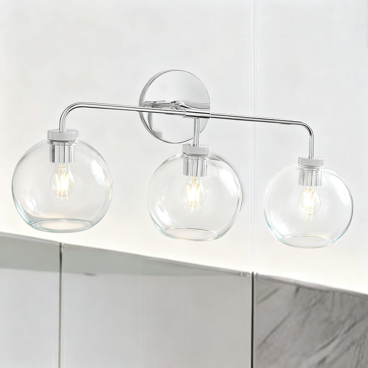 Blown Glass Steel Frame Triple Sconce Collection - Stylish Glass Sconce Options, Bathroom Sconces