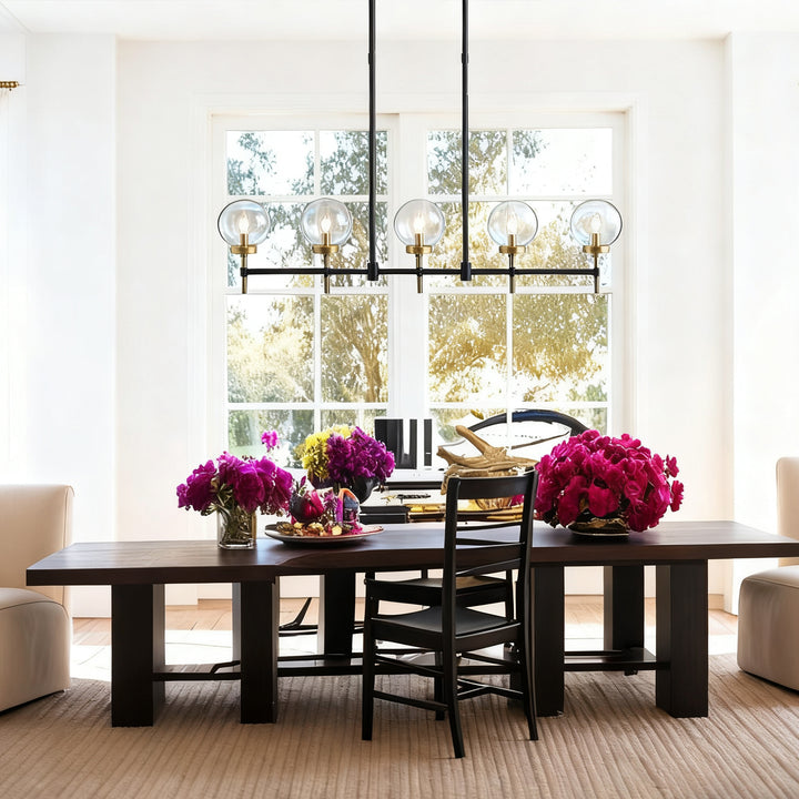 Camryn Glass Globe Linear Chandelier - Stylish Light Fixture for Dining Room and Living Room