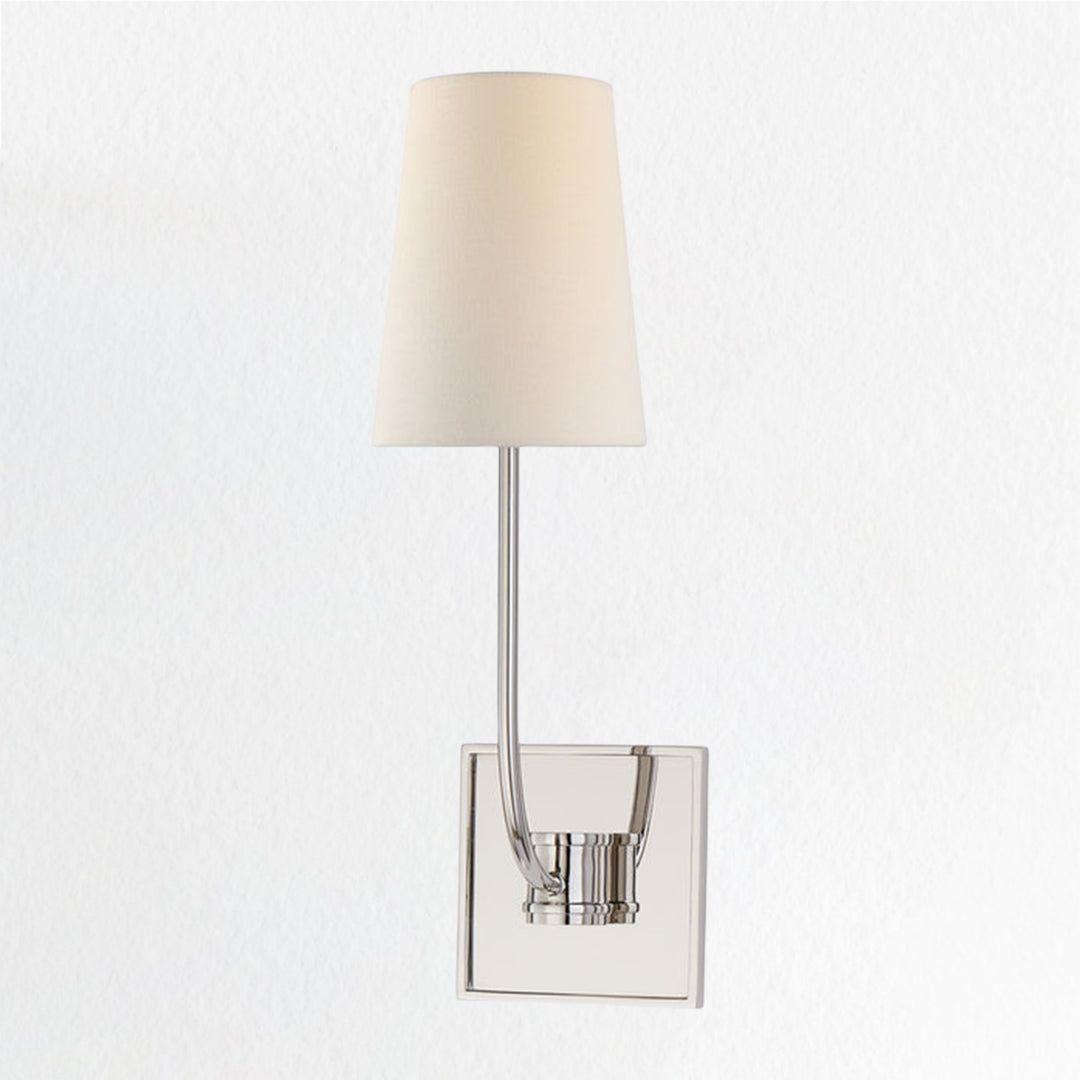 Sophisticate Flare Brass Sconce - Slender Traditional Design with Soft Modern Details and Linen Shade - Elegant Wall Lamp for Your Living Room