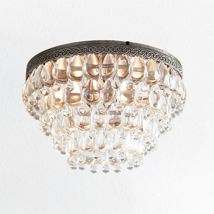 Raindrop Elegance Crystal Flush Mount - Faceted-Glass Crystals and Rain Drop Display for Bedroom and Living Room Lighting