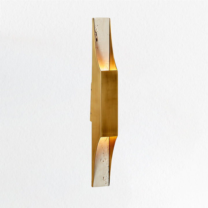 Travertine Glow Double Wall Sconce - Elegant Brushed Brass and Metal Plate Design for Living Room