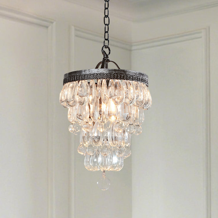 Vintage Crystal Raindrop Elegance Chandelier - Faceted-Glass Crystals and Rain Drops Display for Dining Room and Living Room Lighting