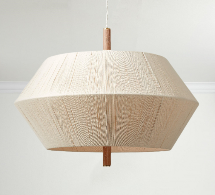 Contemporary Boho Oak Natural Cotton Weaved Pendant Light - Stylish White Oak with Cotton Rope Shade for Dining Room