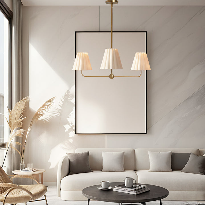 Mid-centry Modern Chandelier with Adjustable Height (18-54"), 3-Light Pendant Light over Table, Scandinavian Kitchen Island Lighting Fixture with Linen Shade for Dining Room Living Room