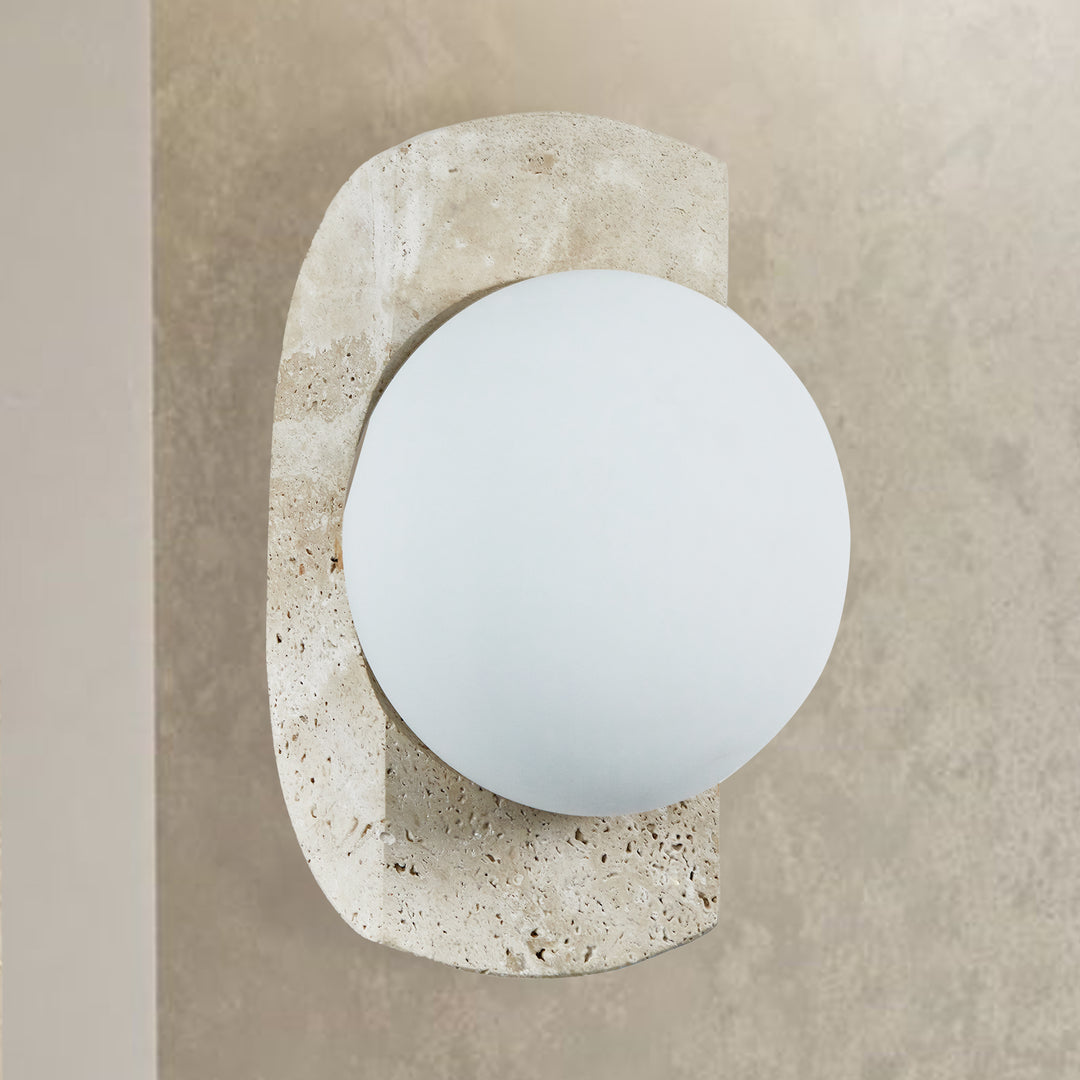 Travertine Opaline Wall Sconce with Unlacquered Brass Accents - Featuring Travertine and Opaline Glass - Perfect for Wall Sconce, Wall Lights, and Outdoor Wall Lamp