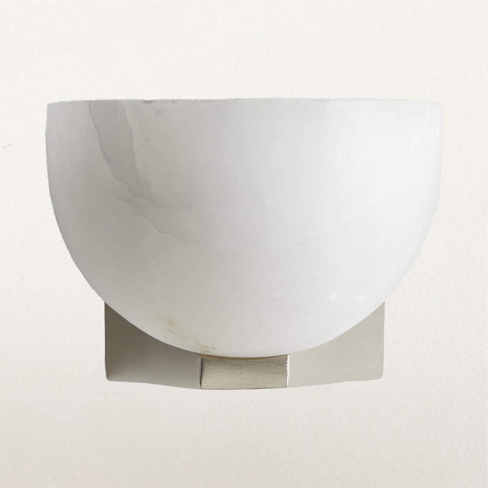 Engraved Elegance Alabaster Sconce: Handcarved Alabaster Wall Light with Globe-like Contours and Burnished Brass for Living Room, Kitchen, or Bedroom Wall Lighting