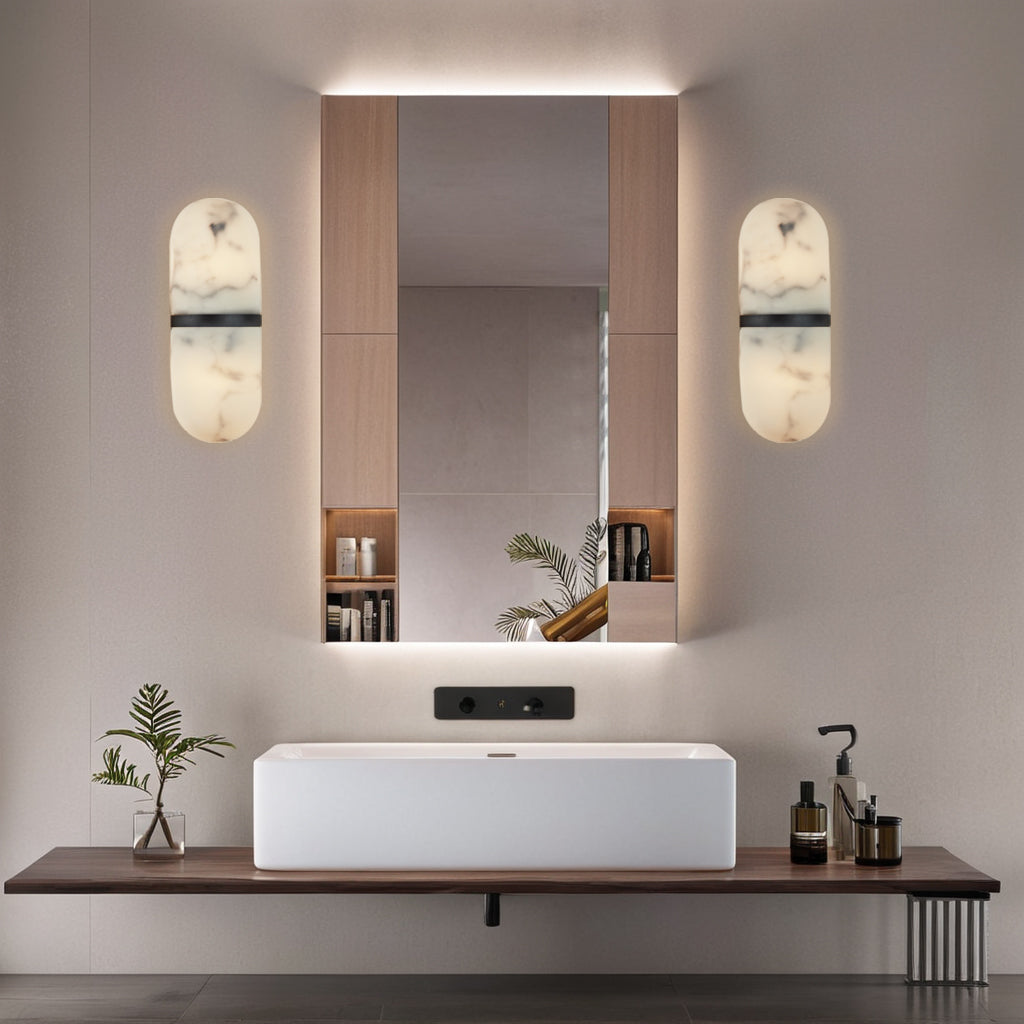 Alabaster Metal Damp Rated Hardwire Sconce - Alabaster and Metal Construction - Ideal for Wall Sconces, Bathroom Sconce, Kitchen Sconce, and Exterior Wall Lights