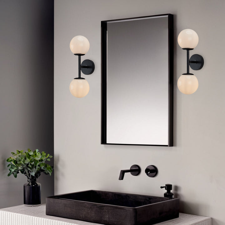 Fiberglass Glow Double Wall Sconce: Cast Fiberglass with White Textured Finish and Pewter/Gold Accents for Kitchen, Bathroom, Outdoor