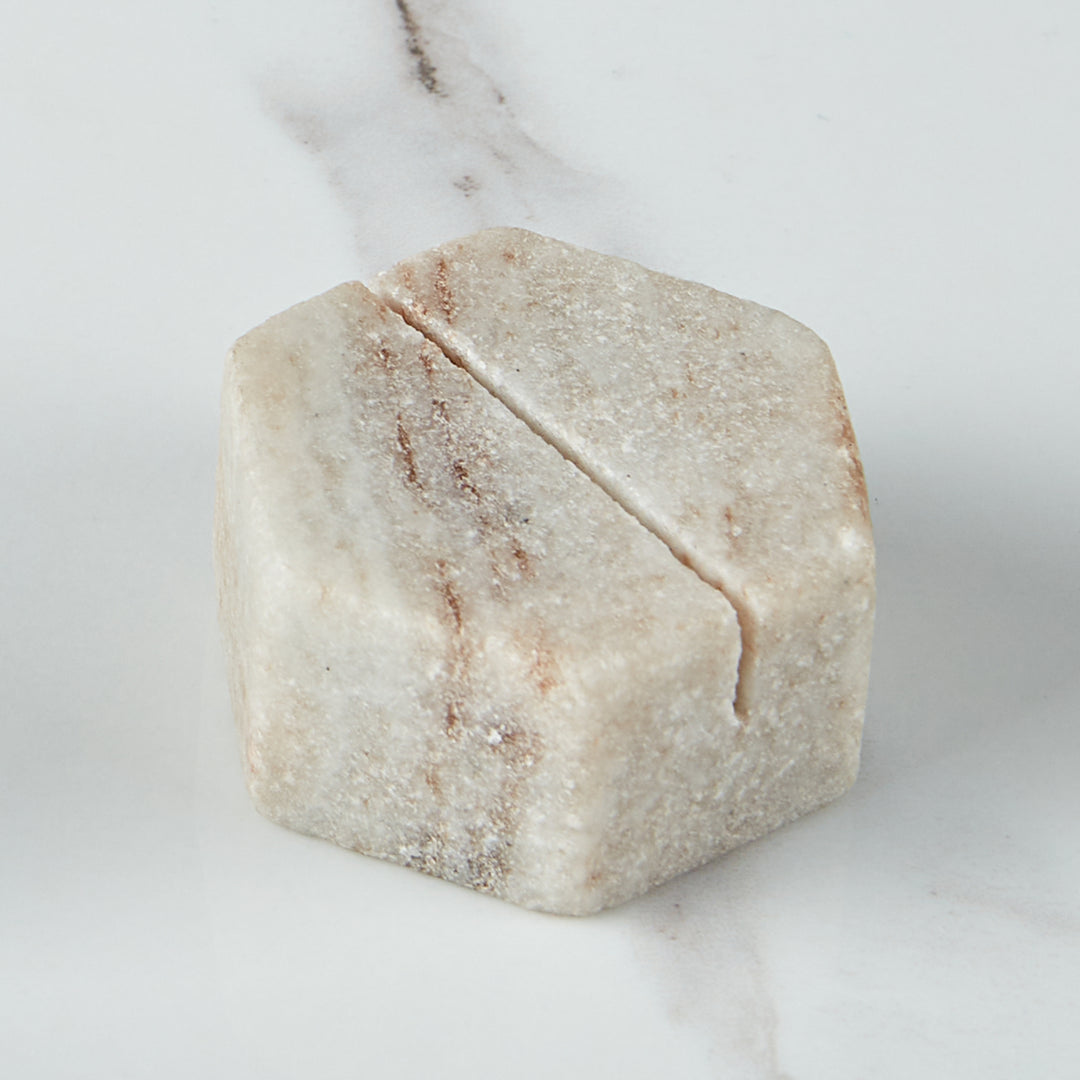 Hexagon Marble Place Card Holders (Set of 4) with Weighted Bases and Precise Slots, Elegant Place Card Holders with Handcrafted Natural Marble, Perfect for Table Decor, Dinner Party, Weddings