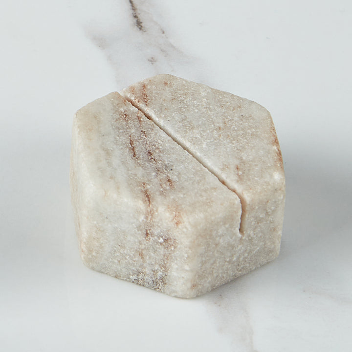 Hexagon Marble Place Card Holders (Set of 4) with Weighted Bases and Precise Slots, Elegant Place Card Holders with Handcrafted Natural Marble, Perfect for Table Decor, Dinner Party, Weddings