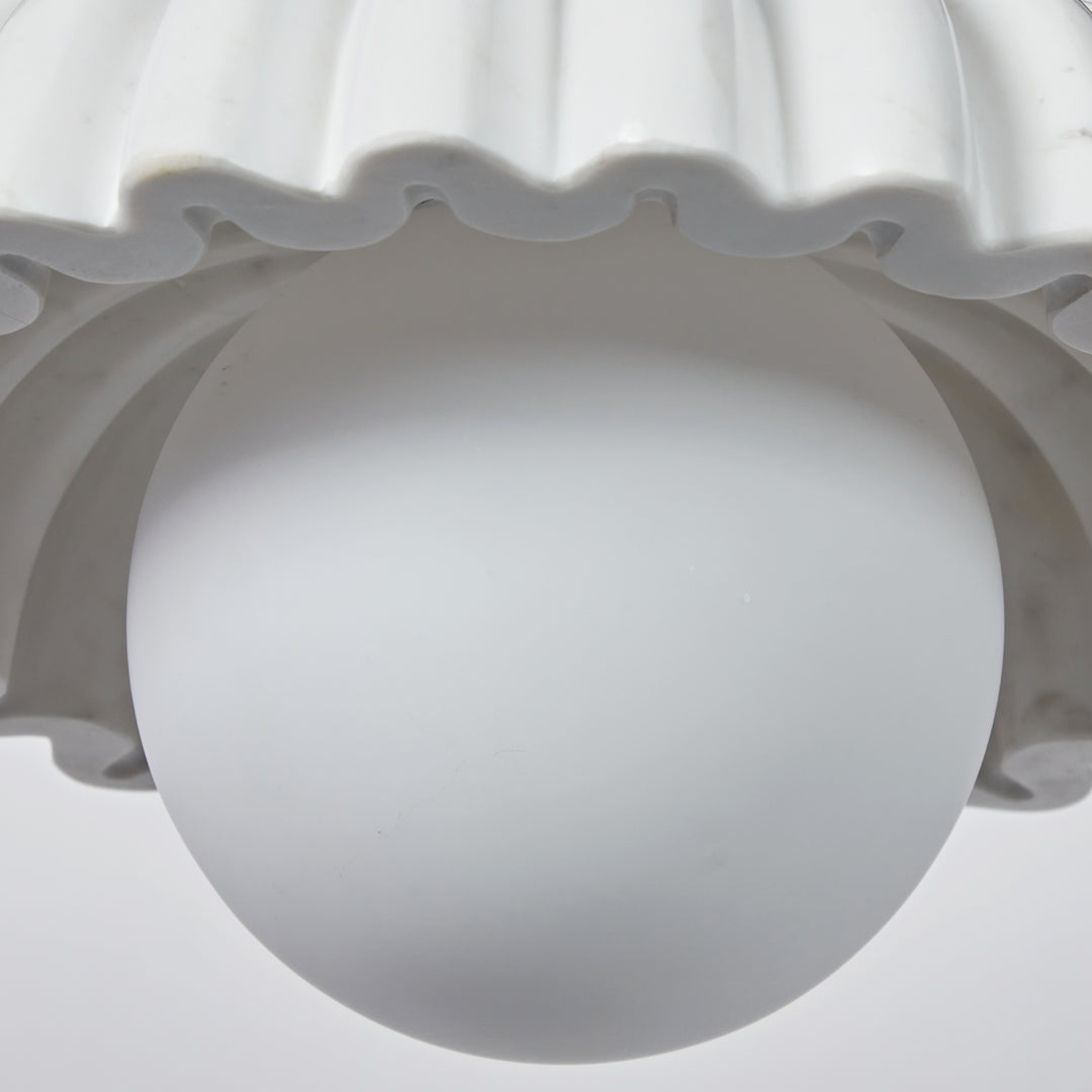 Luxury Marble Radiance Flush Mount: Vintage Fluted Marble with Glossy White Globe Shade for Bedroom Ceiling Fixtures, Living Room Ceiling Lamps, or Bedroom Light Fixtures