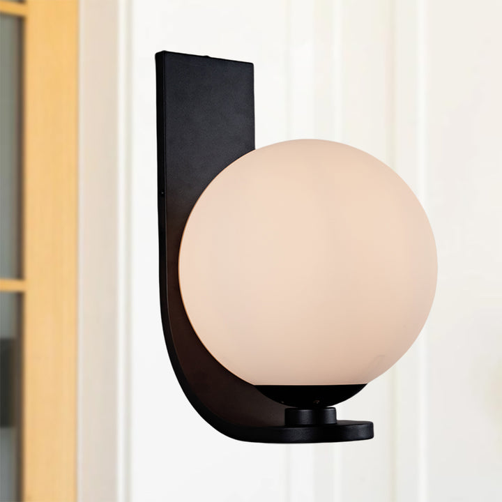 Modern Art Deco Globe Sconce - Minimalist Style with Curvilinear Base and Globe Shade in a Steel Wall Sconce for Outdoor