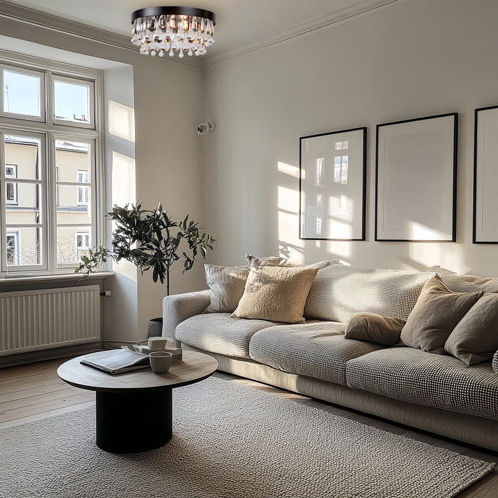 Crystal Glow Versa Flush Mount - Elegant Design with Crystal Droplets for Bedroom and Living Room Lighting