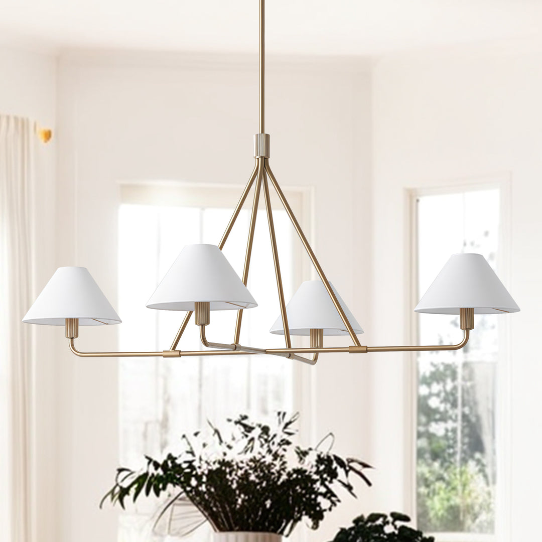 Architectural Tapered Shades Chandelier: Angular, Contract Grade Design with Sophisticated Tapered Shades for Dining Room, Living Room, and Bedroom Lighting