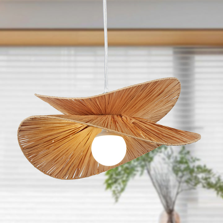 Shapely Design Natural Abaca Pendant with Vintage Gold Leaf Finish - Versatile Hanging Height，Hanging Lights for Bedroom,Hanging Pendant Lights Bedroom,Bedroom Pendant Light Fixtures
