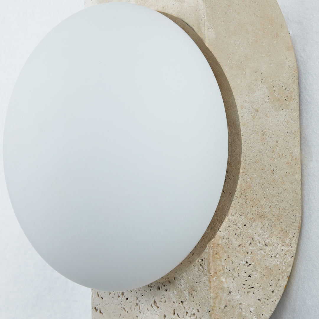 Travertine Opaline Wall Sconce with Unlacquered Brass Accents - Featuring Travertine and Opaline Glass - Perfect for Wall Sconce, Wall Lights, and Outdoor Wall Lamp