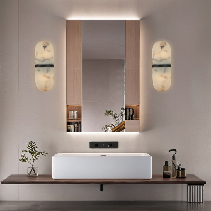 Alabaster Metal Damp Rated Hardwire Sconce - Alabaster and Metal Construction - Ideal for Wall Sconces, Bathroom Sconce, Kitchen Sconce, and Exterior Wall Lights