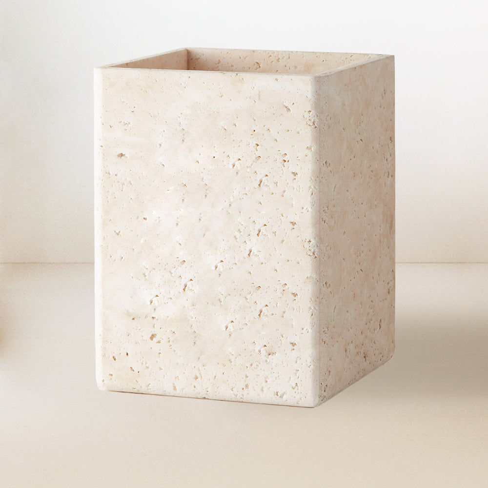 Nature's Touch Travertine Bath Accessories with Organic Edge and Unique Variations for Rustic Bathroom Decor