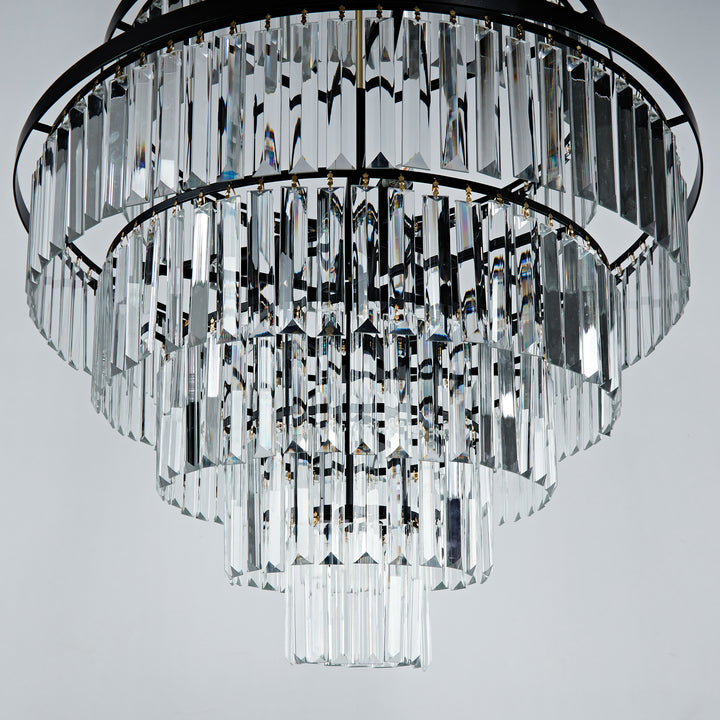 Crystal Elegance Vintage Brass Living Room Chandelier - Stunning Fixture with Clear Faceted Crystals, Suitable for Living Room