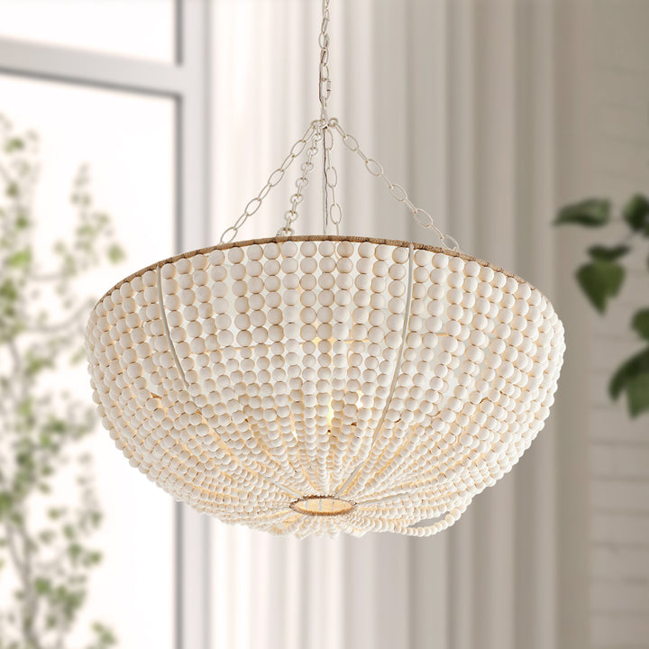 Seaside Splendor Handcrafted Wooden Bead Round Chandelier - Coastal Charm with Elegant Design for Dining Room, Living Room, and Sitting Room Lighting