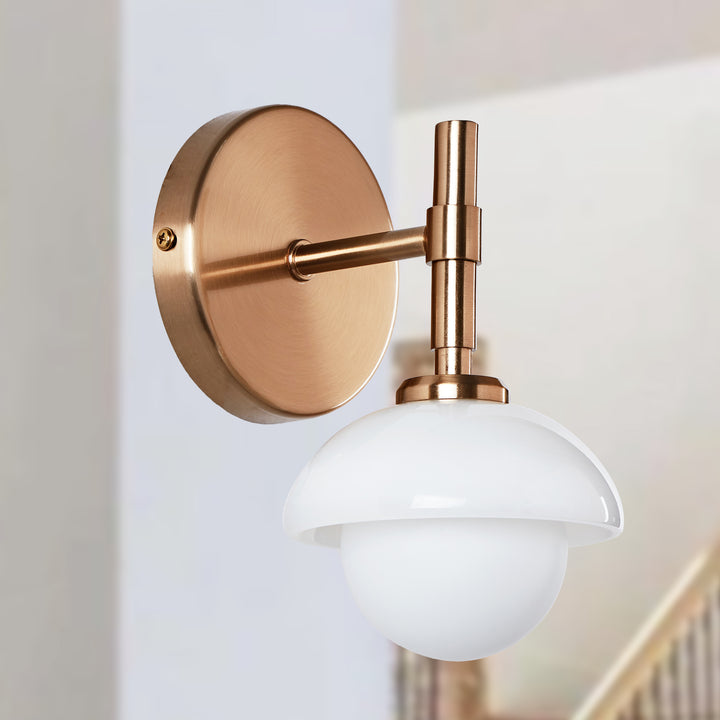 Alabaster Glow Hand-Carved Bathroom Sconce - Elegant Brass Light Fixture with Opal and Alabaster Shades, Suitable for Bathroom and Living Room