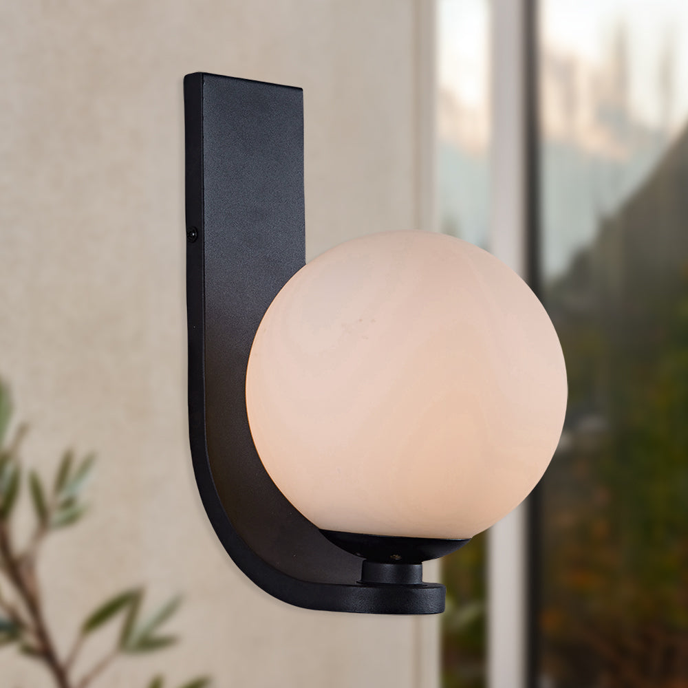 Modern Art Deco Globe Sconce - Minimalist Style with Curvilinear Base and Globe Shade in a Steel Wall Sconce for Outdoor