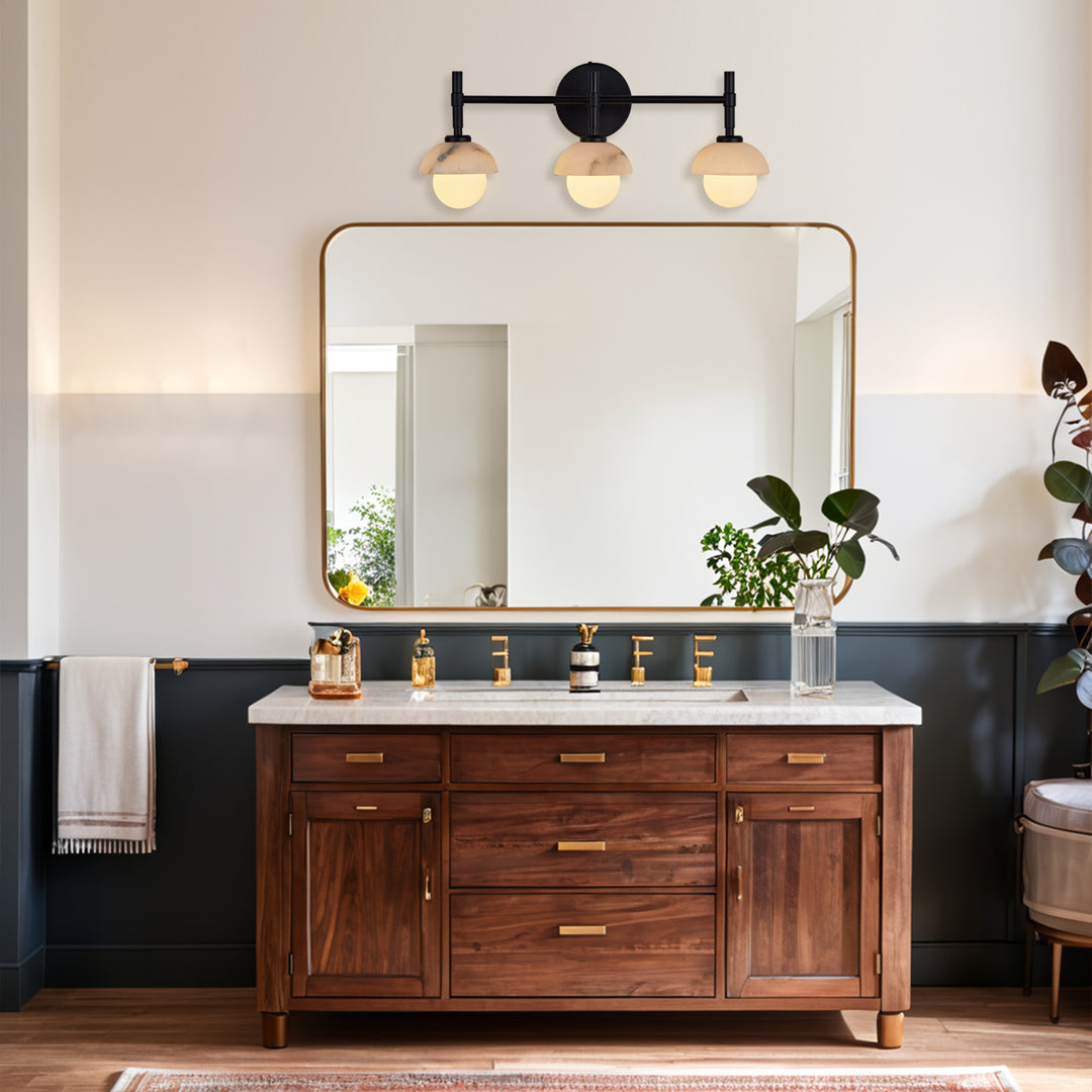 Opulent Glow Hand-Carved Alabaster Bathroom Sconce with Opal Shades - Elegant Light Fixture