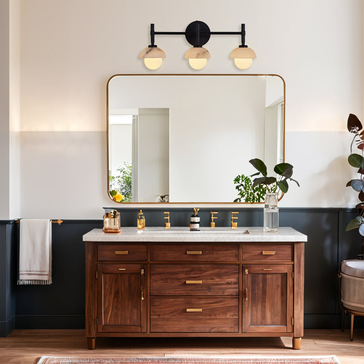 Opulent Glow Hand-Carved Alabaster Bathroom Sconce with Opal Shades - Elegant Light Fixture