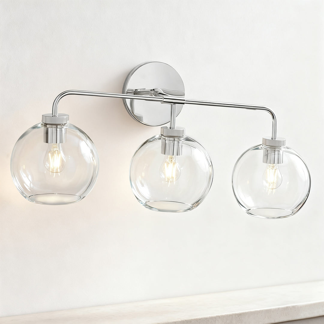 Blown Glass Steel Frame Triple Sconce Collection - Stylish Glass Sconce Options, Bathroom Sconces