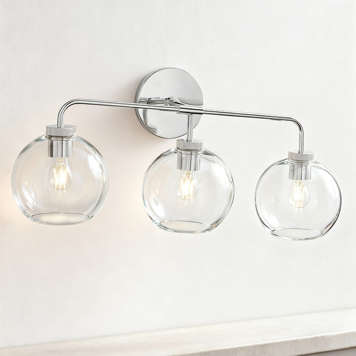 Blown Glass Steel Frame Triple Sconce Collection - Stylish Glass Sconce Options, Bathroom Sconces