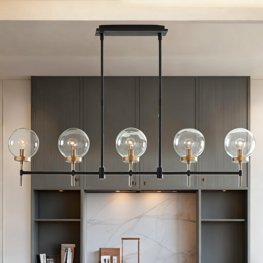 Camryn Glass Globe Linear Chandelier - Stylish Light Fixture for Dining Room and Living Room
