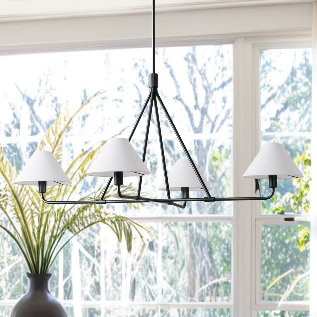 Architectural Tapered Shades Chandelier: Angular, Contract Grade Design with Sophisticated Tapered Shades for Dining Room, Living Room, and Bedroom Lighting