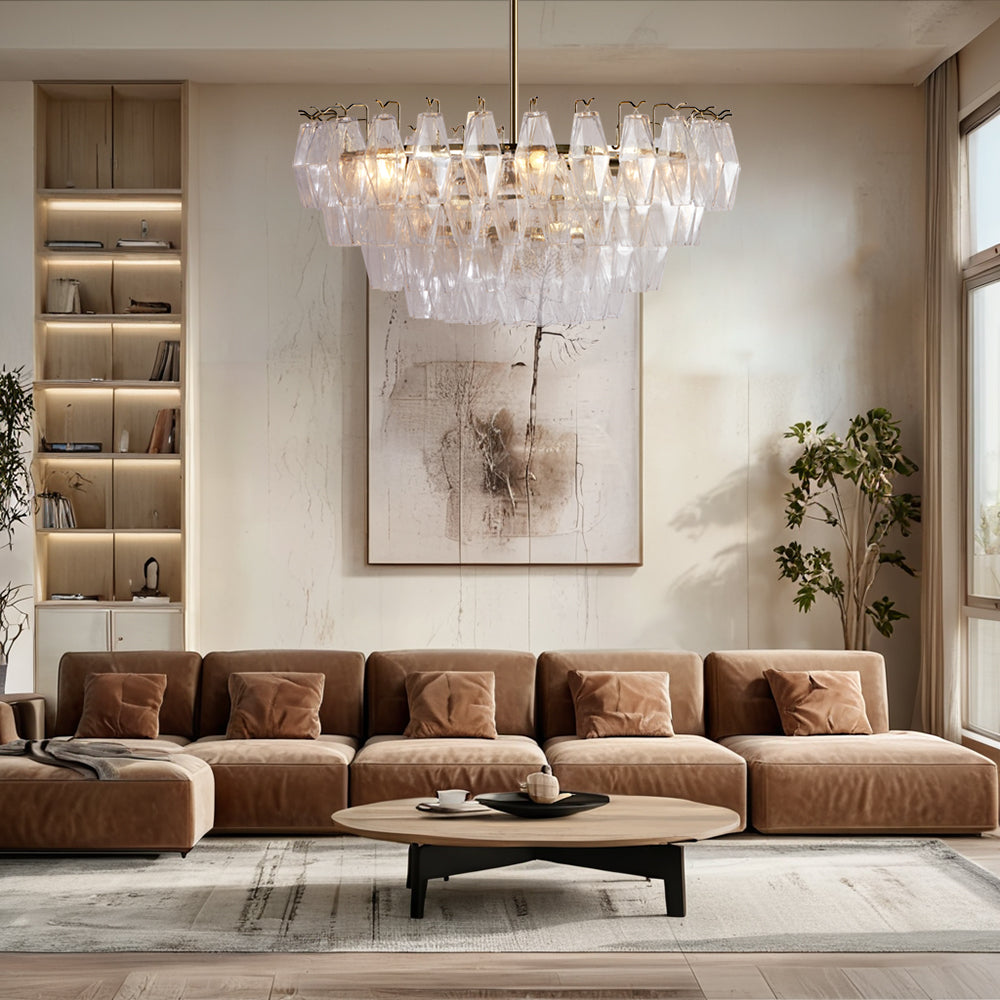 Crystal Elegance Chandelier with Fluted Accents ,Solid crystal design ,dining area light fixtures