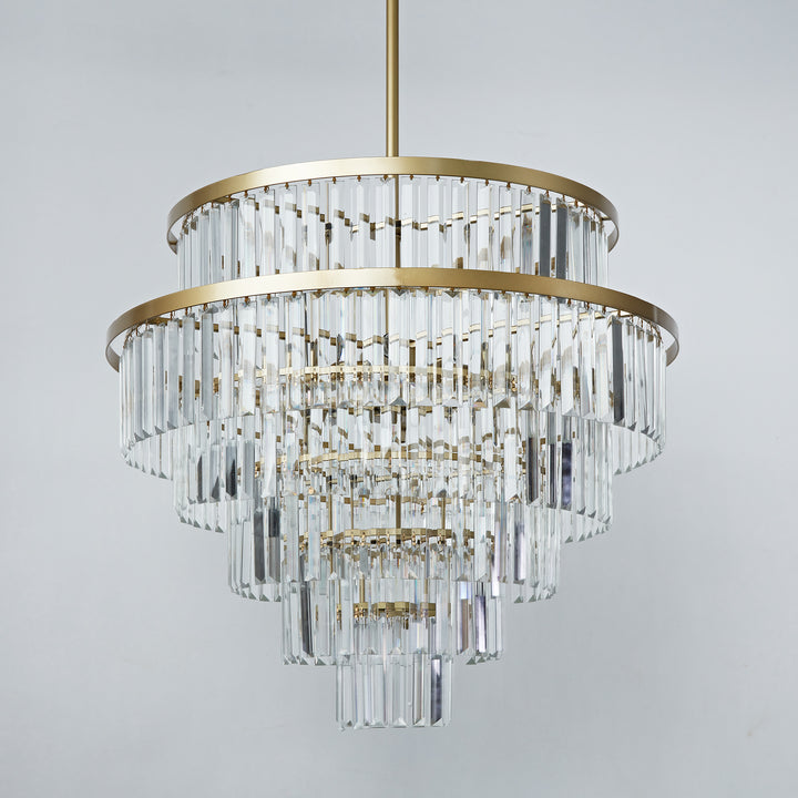 Crystal Elegance Vintage Brass Living Room Chandelier - Stunning Fixture with Clear Faceted Crystals, Suitable for Living Room