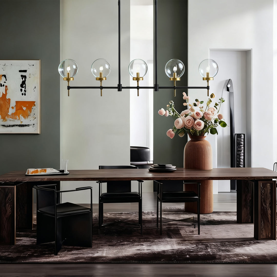 Camryn Glass Globe Linear Chandelier - Stylish Light Fixture for Dining Room and Living Room