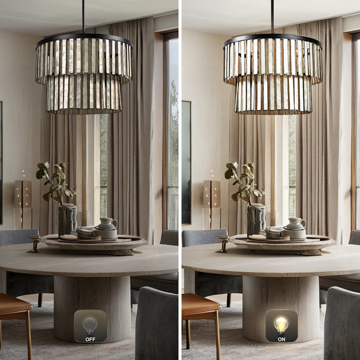Coastal Astrid Capiz Round Chandelier perfect for a formal dining room, inspired bedroom or casual breakfast nook