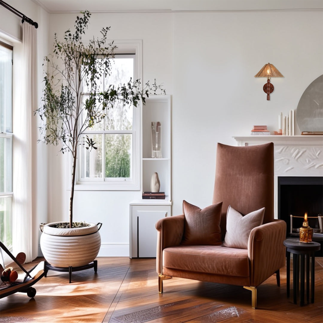 Samina Sconce - Modern Style with Handwoven jute and solid walnut - Perfect for Living Room, Dining Room and Enteyway