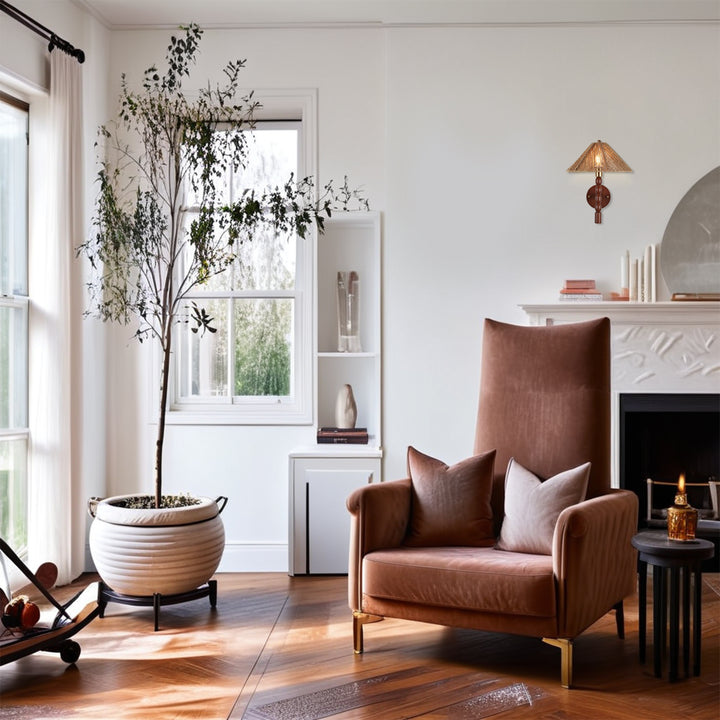 Samina Sconce - Modern Style with Handwoven jute and solid walnut - Perfect for Living Room, Dining Room and Enteyway