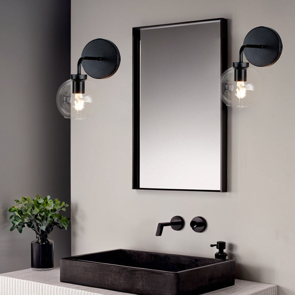 Blown Glass Steel Frame Single Sconce Collection- Stylish Wall Light Fixture, Bathroom Sconce