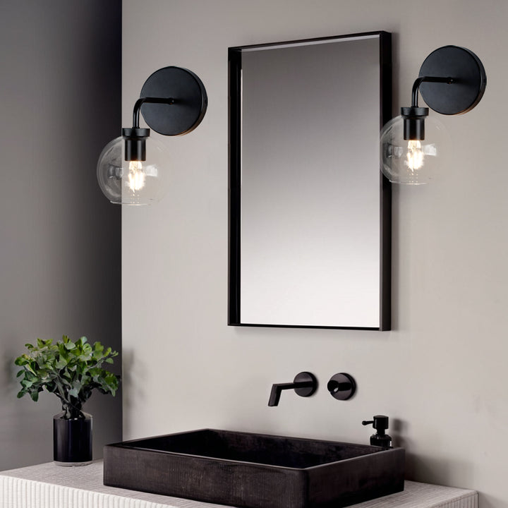 Blown Glass Steel Frame Single Sconce Collection- Stylish Wall Light Fixture, Bathroom Sconce