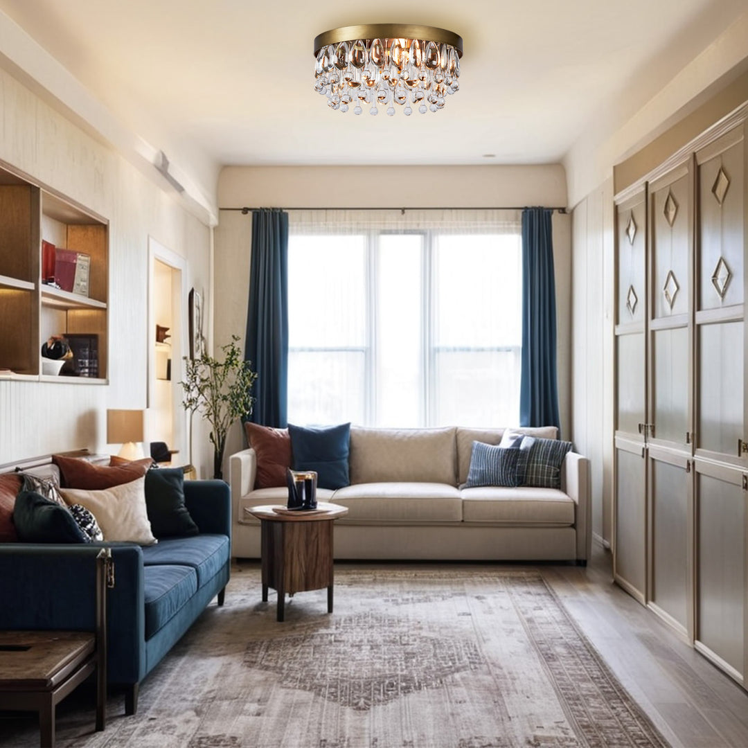 Crystal Glow Versa Flush Mount - Elegant Design with Crystal Droplets for Bedroom and Living Room Lighting