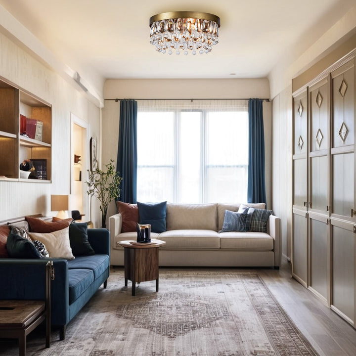 Crystal Glow Versa Flush Mount - Elegant Design with Crystal Droplets for Bedroom and Living Room Lighting