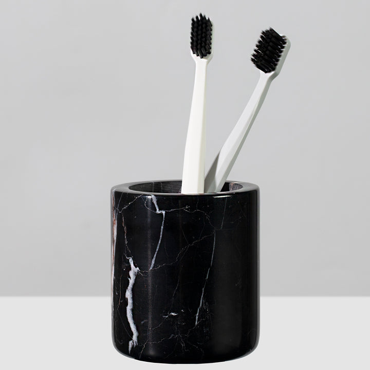 Handcrafted Black Marquina Marble Bath Accessories - Unique and Chic Bathroom Supplies for Elegant Decor