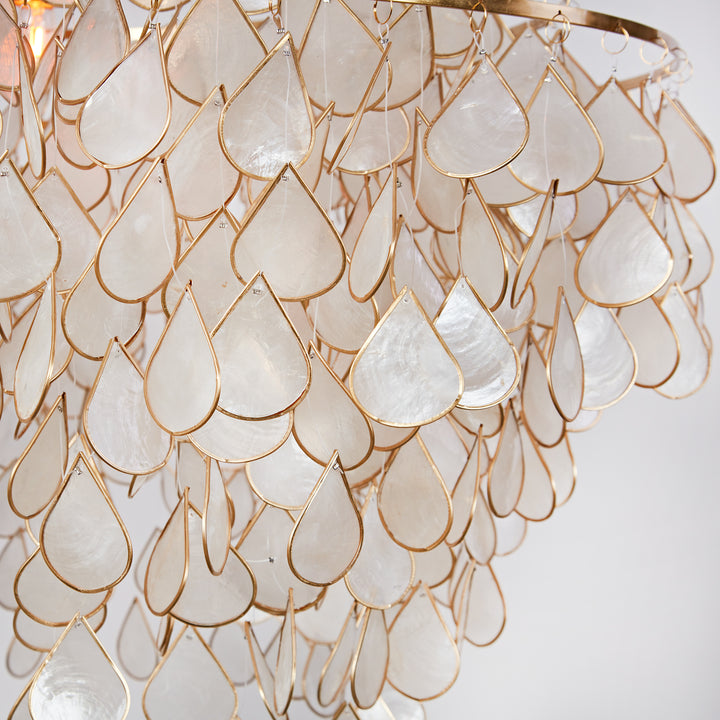 Handcrafted Capiz Shell Chandelier - Artisanal Design with Brass Finish and Versatile Sizing - Stunning Light Fixture for Dining Room or Living Room