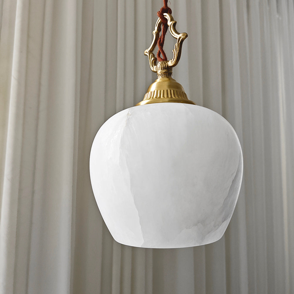 Elegant Spherical Pendant - Alabaster Shade Light with Copper Accent Lighting for a Modern Interior Fixture and Versatile Home Decor