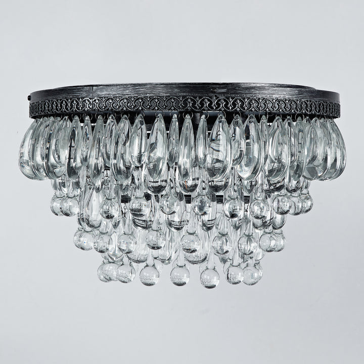 Raindrop Elegance Crystal Flush Mount - Faceted-Glass Crystals and Rain Drop Display for Bedroom and Living Room Lighting