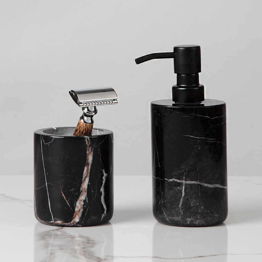 Handcrafted Black Marquina Marble Bath Accessories - Unique and Chic Bathroom Supplies for Elegant Decor